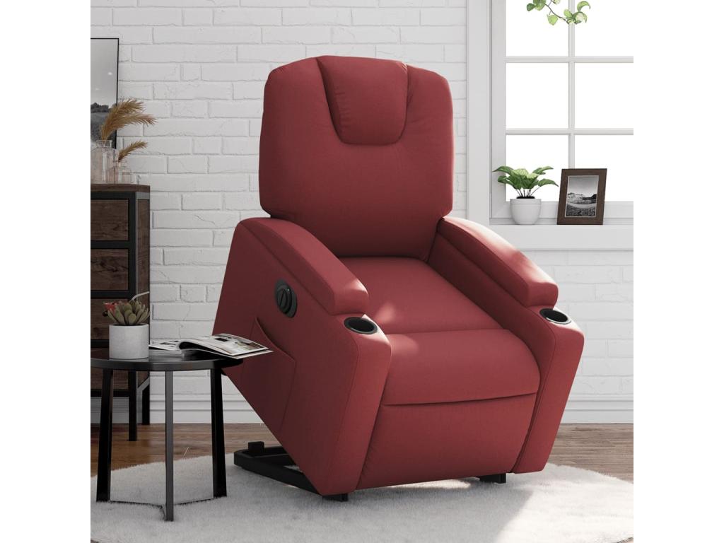 Electric reclining armchair, burgundy red faux leather 00095TEIR