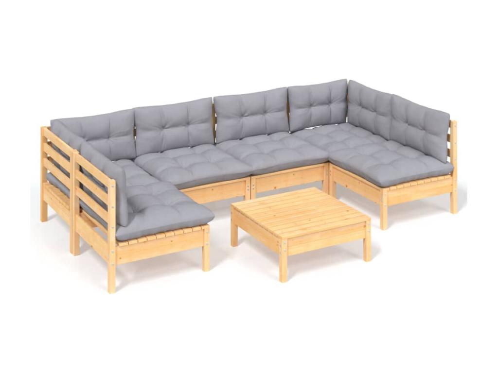 7-piece garden furniture set with grey cushions, solid pine wood 45213EZEJ