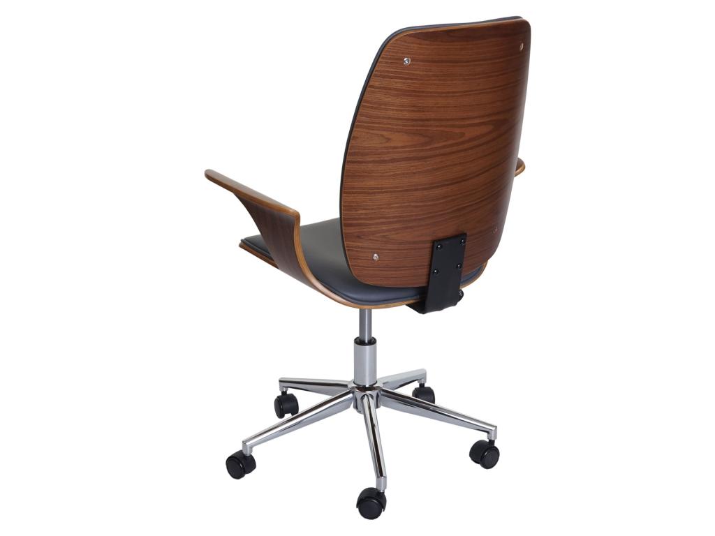 Artvivrestore-C54 Swivel Office Chair, Faux Leather, Bentwood Frame - Walnut Look, Grey Upholstery 95267RTSI